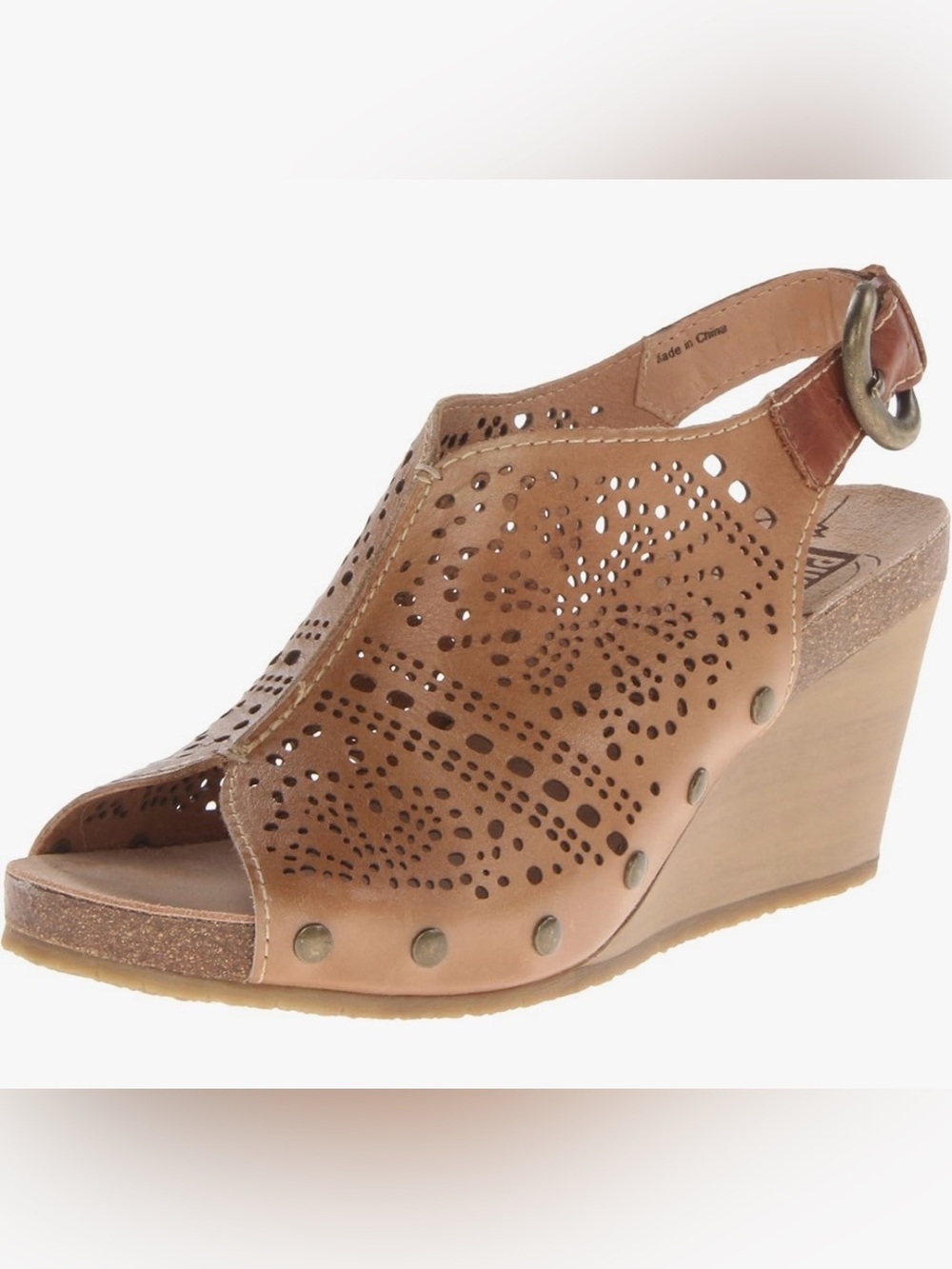 Pikolinos Benissa Leather Wedge Sandals Size 7 Tan Perforated Slingback Comfort
